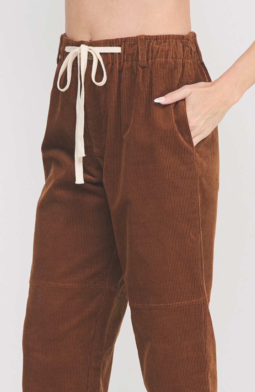 Corduroy Elastic Tie Waist Pant
