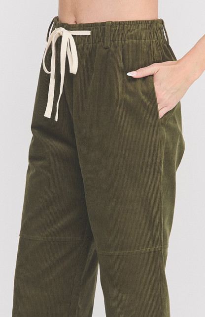Corduroy Elastic Tie Waist Pant