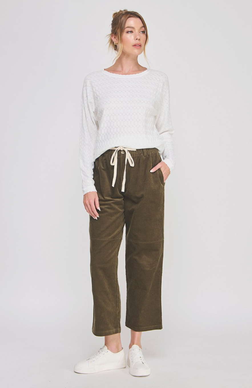 Corduroy Elastic Tie Waist Pant