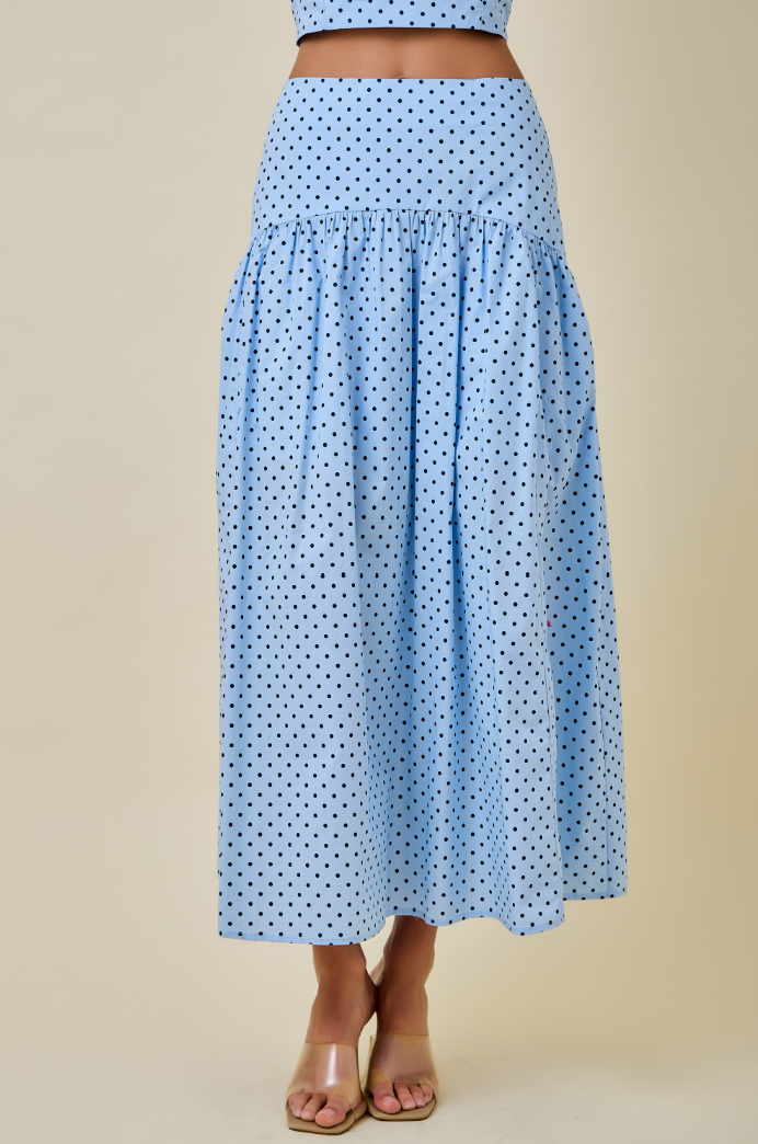 Polka Dot Curved Yoke Maxi Skirt
