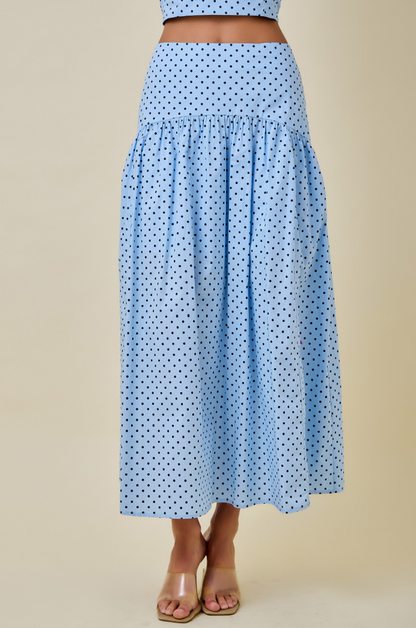 Polka Dot Curved Yoke Maxi Skirt
