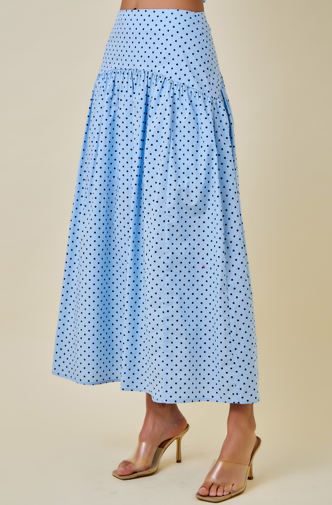 Polka Dot Curved Yoke Maxi Skirt