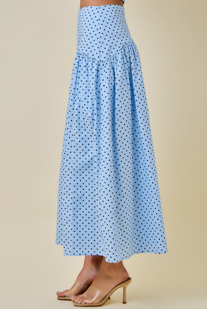 Polka Dot Curved Yoke Maxi Skirt