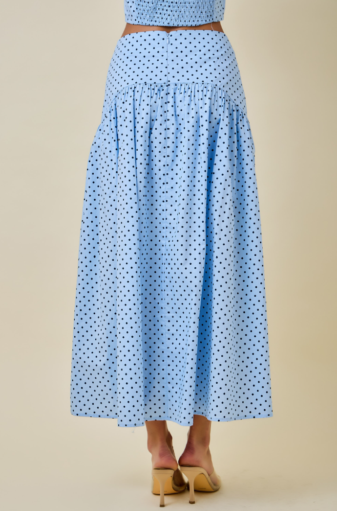 Polka Dot Curved Yoke Maxi Skirt