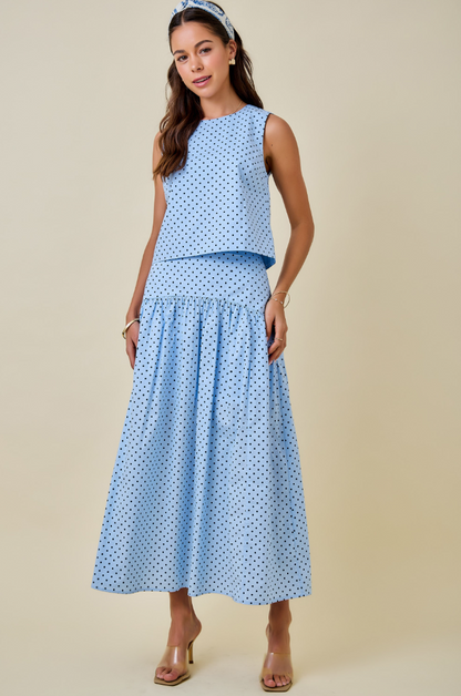 Polka Dot Curved Yoke Maxi Skirt