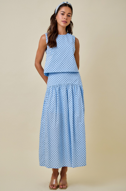 Polka Dot Curved Yoke Maxi Skirt