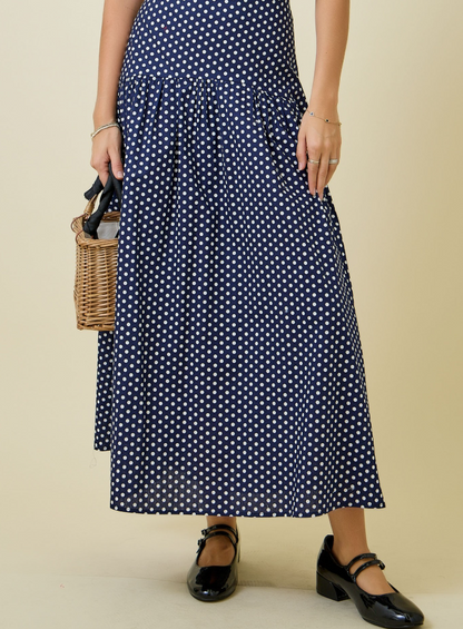 Polka Dot Curved Yoke Maxi Skirt