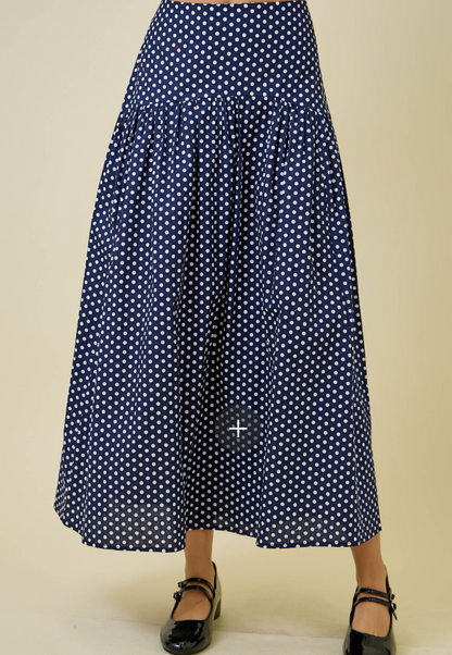 Polka Dot Curved Yoke Maxi Skirt