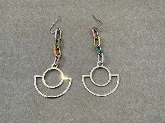 Geometric Link & Pastel Chain Earrings
