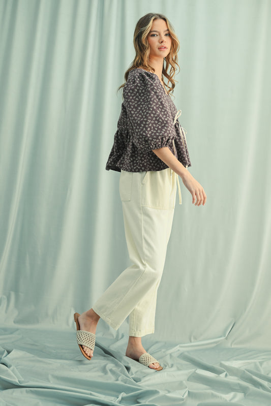 Floral Balloon Sleeve Peplum Top