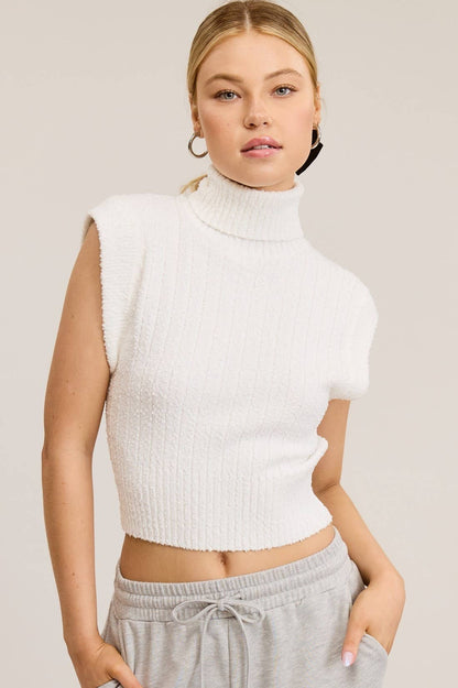 Sleeveless Ribbed Knit Turtleneck Sweater