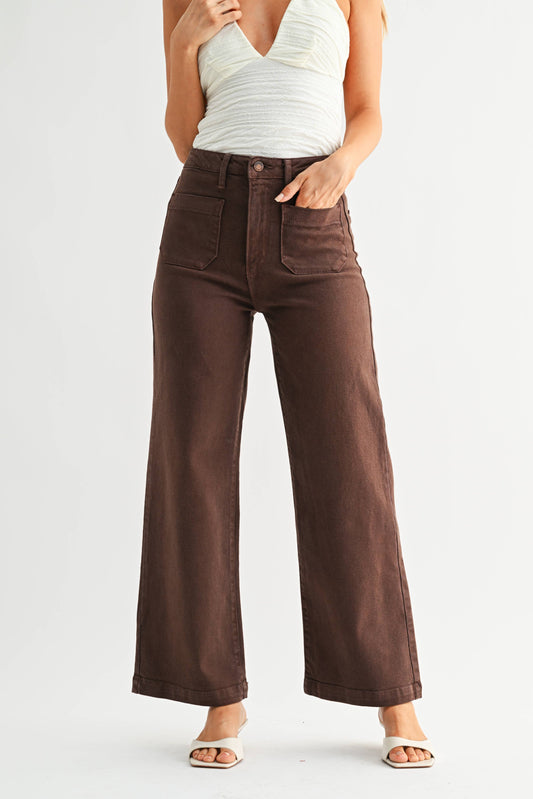 Patch Pocket Wide Leg Dark Brown Jean