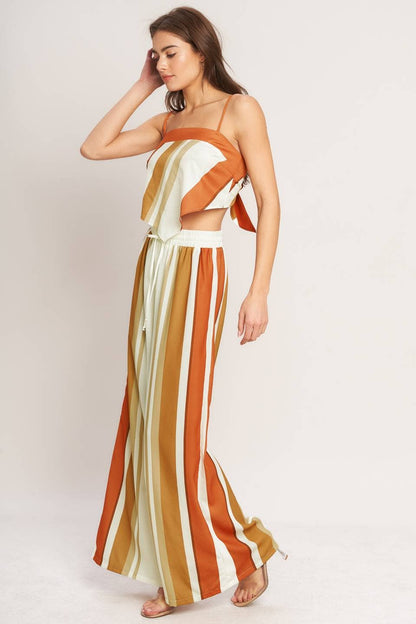 Ivory & Rust Striped Wide-Leg Pant