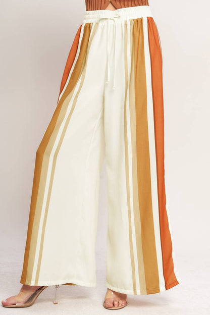 Ivory & Rust Striped Wide-Leg Pant