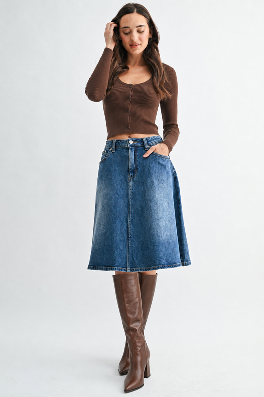Flowy Midi Denim Skirt