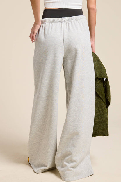 Wide Leg  Sweatpants with Contrast Waistband