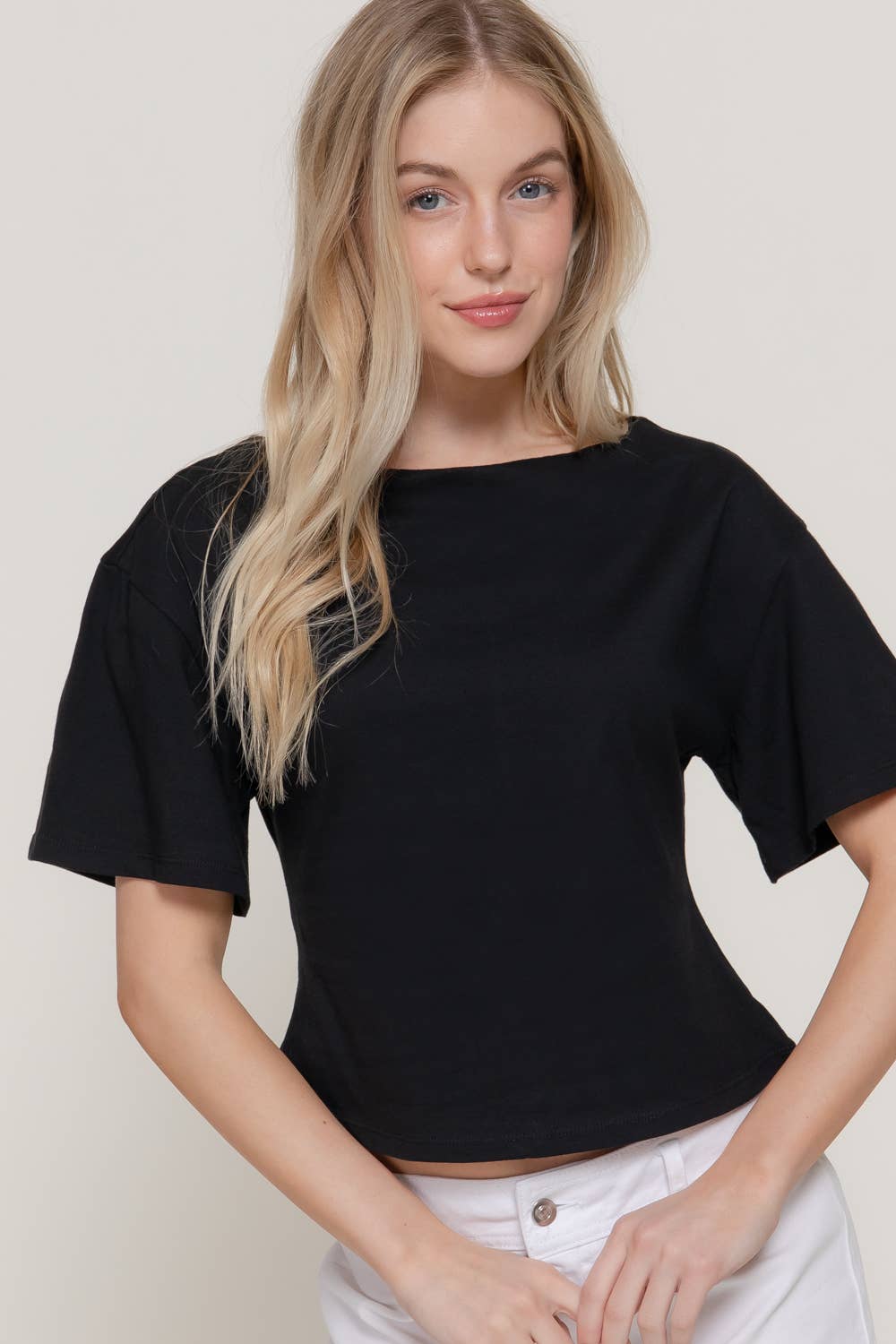 Boat Neck Silhouette Cotton Knit Top