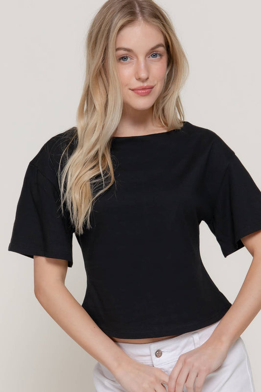 Boat Neck Silhouette Cotton Knit Top