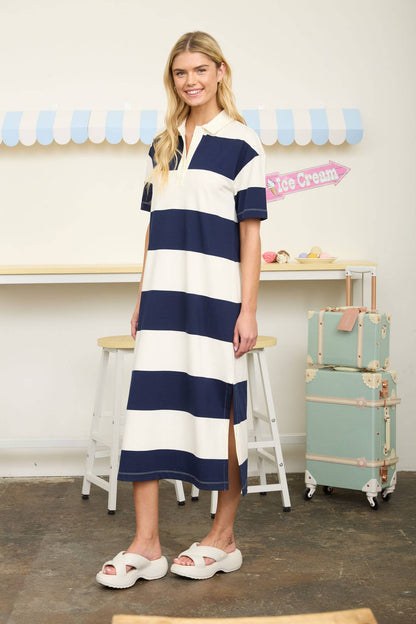 The Harbor Stripe Midi Shirt Dress in Navy