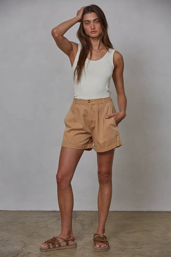 The Breezy Day Short — Pleated Wide Leg in Khaki