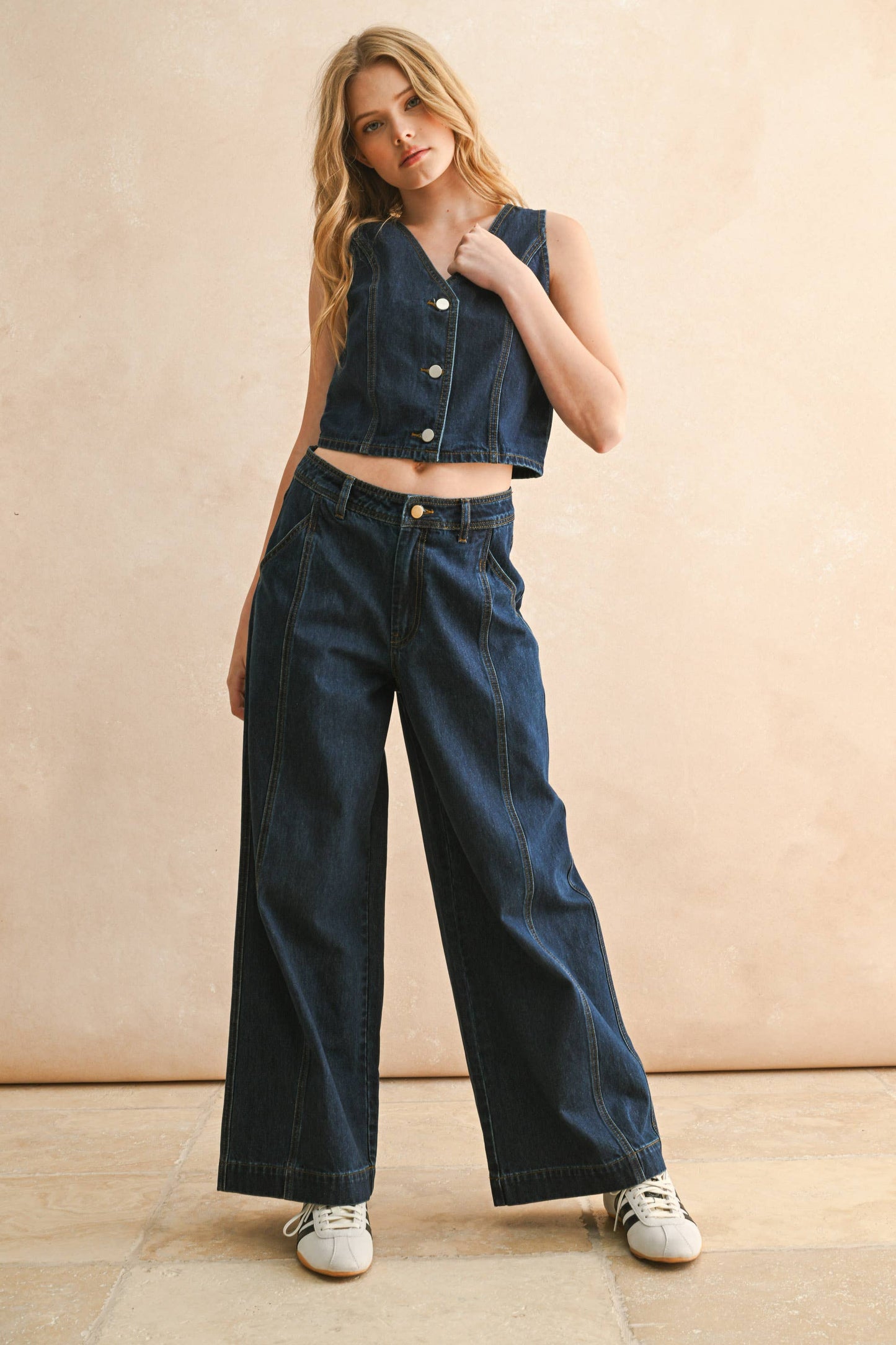 DARK DENIM WIDE LEG PANTS
