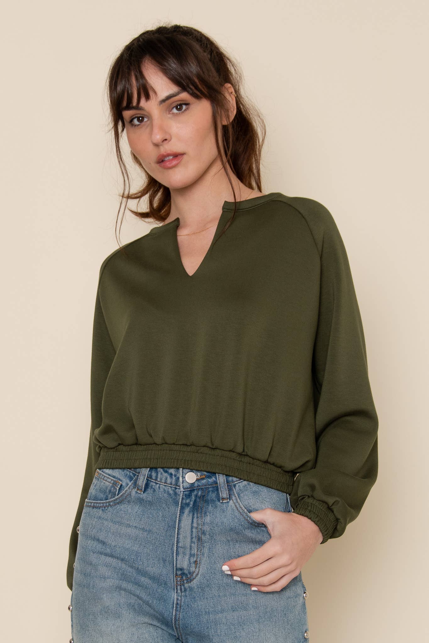 Claire Olive V-Neck Modal Top