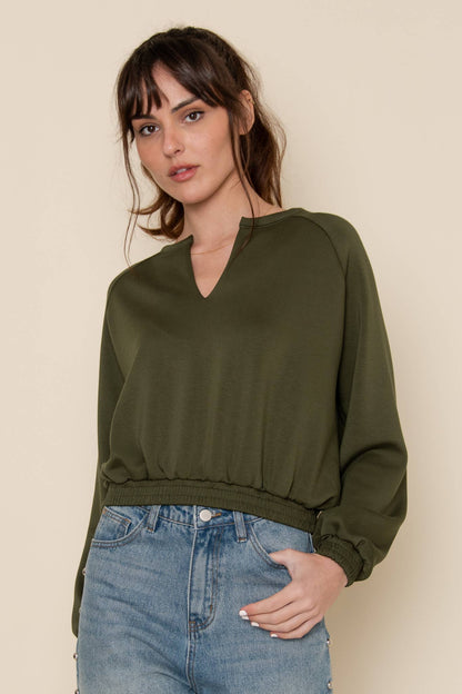 Claire Olive V-Neck Modal Top