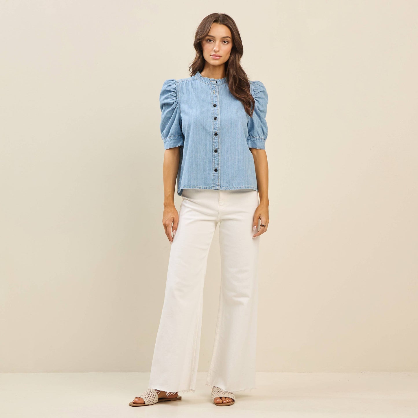 Denim Puff Sleeve Blouse