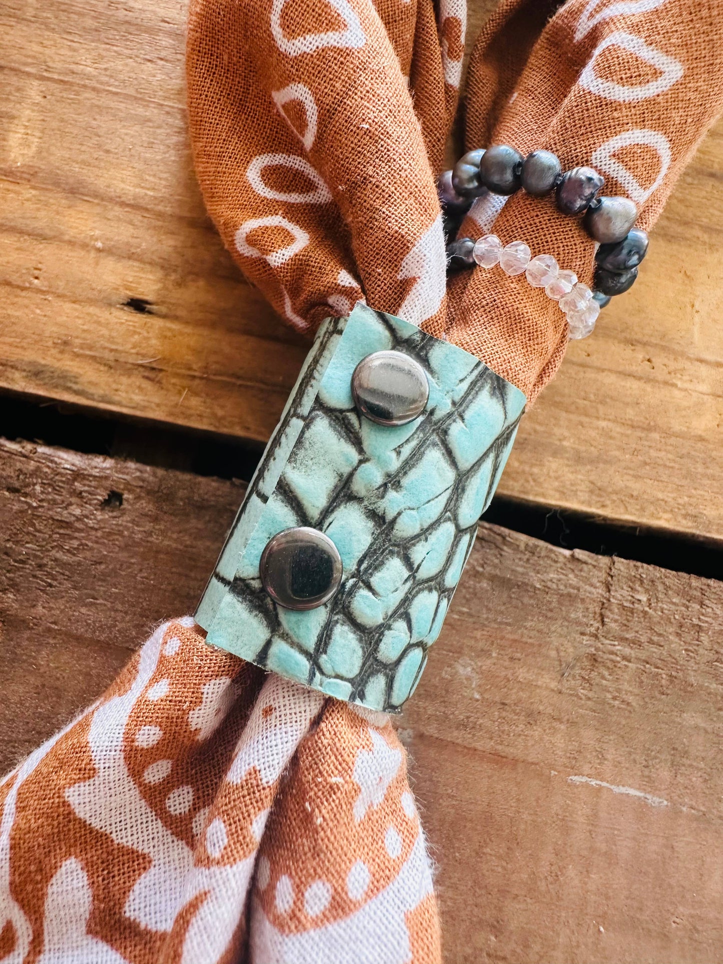 Turquoise Croc Leather Bandana Slide
