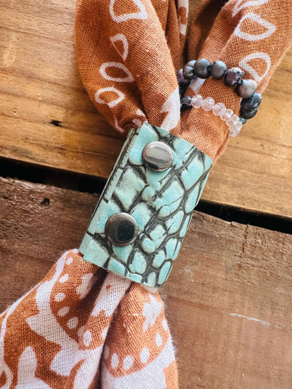 Turquoise Croc Leather Bandana Slide