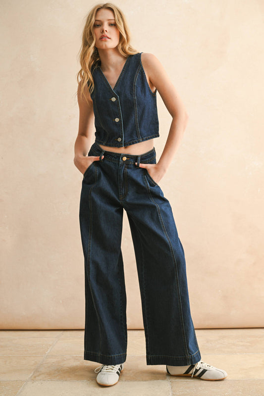 DARK DENIM WIDE LEG PANTS