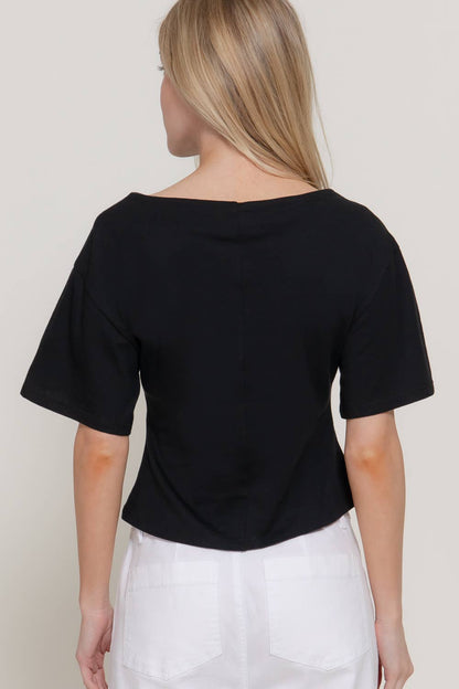 Boat Neck Silhouette Cotton Knit Top