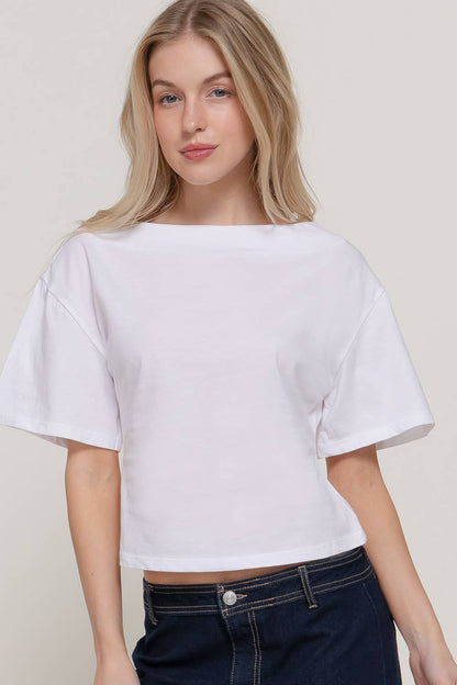Boat Neck Silhouette Cotton Knit Top