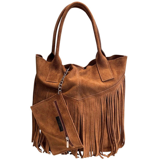 Suede Shopper Handbag in genuine suede with fringe
