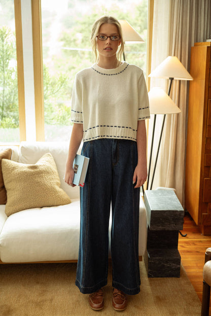DARK DENIM WIDE LEG PANTS