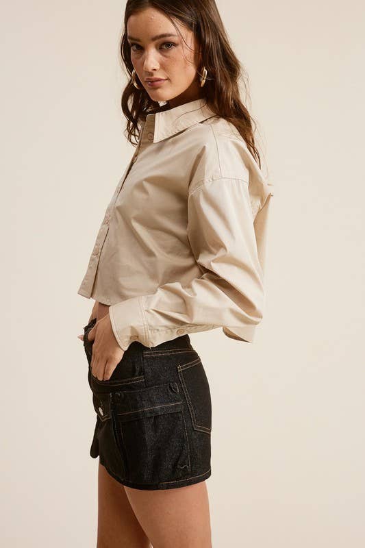 Classic Button-Down Cropped Shirt