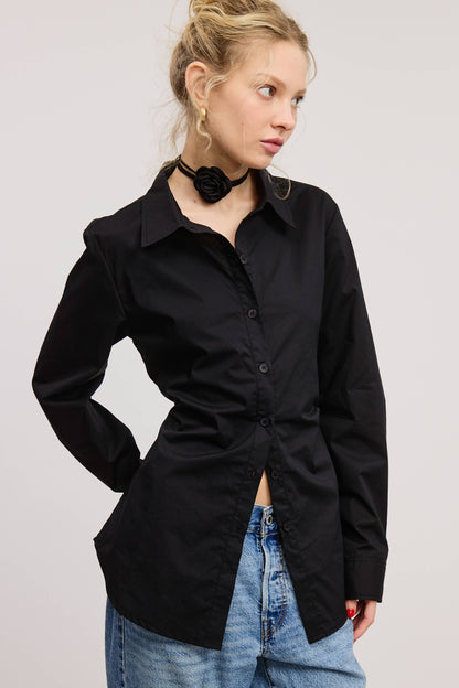 Fitted Collared Shirt Blouse with Back Self-Tie