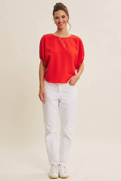 Crinkled Ruched Dolman Blouse