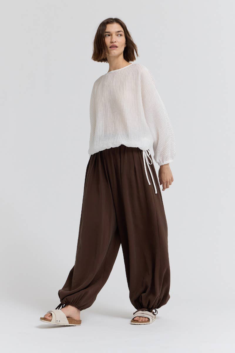 Shirred Sleeve Tencel Blouse