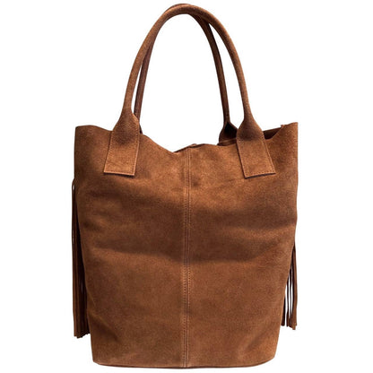 Suede Shopper Handbag in genuine suede with fringe