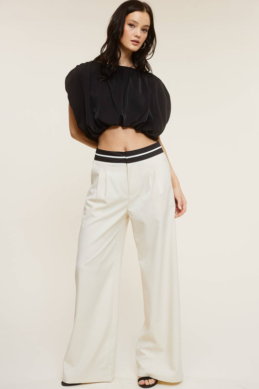 Trouser Pants with Contrast Striped Waistband