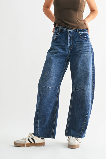 TIKTOK FAMOUS-Raw Hem Barrel Jean w/ Seams