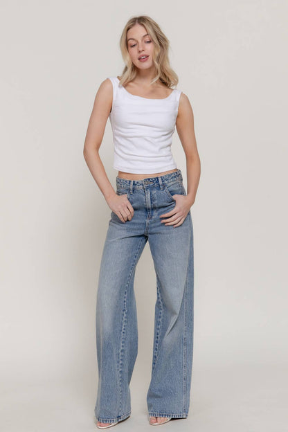Sleeveless Wide Boat Neck Draped Knit Top