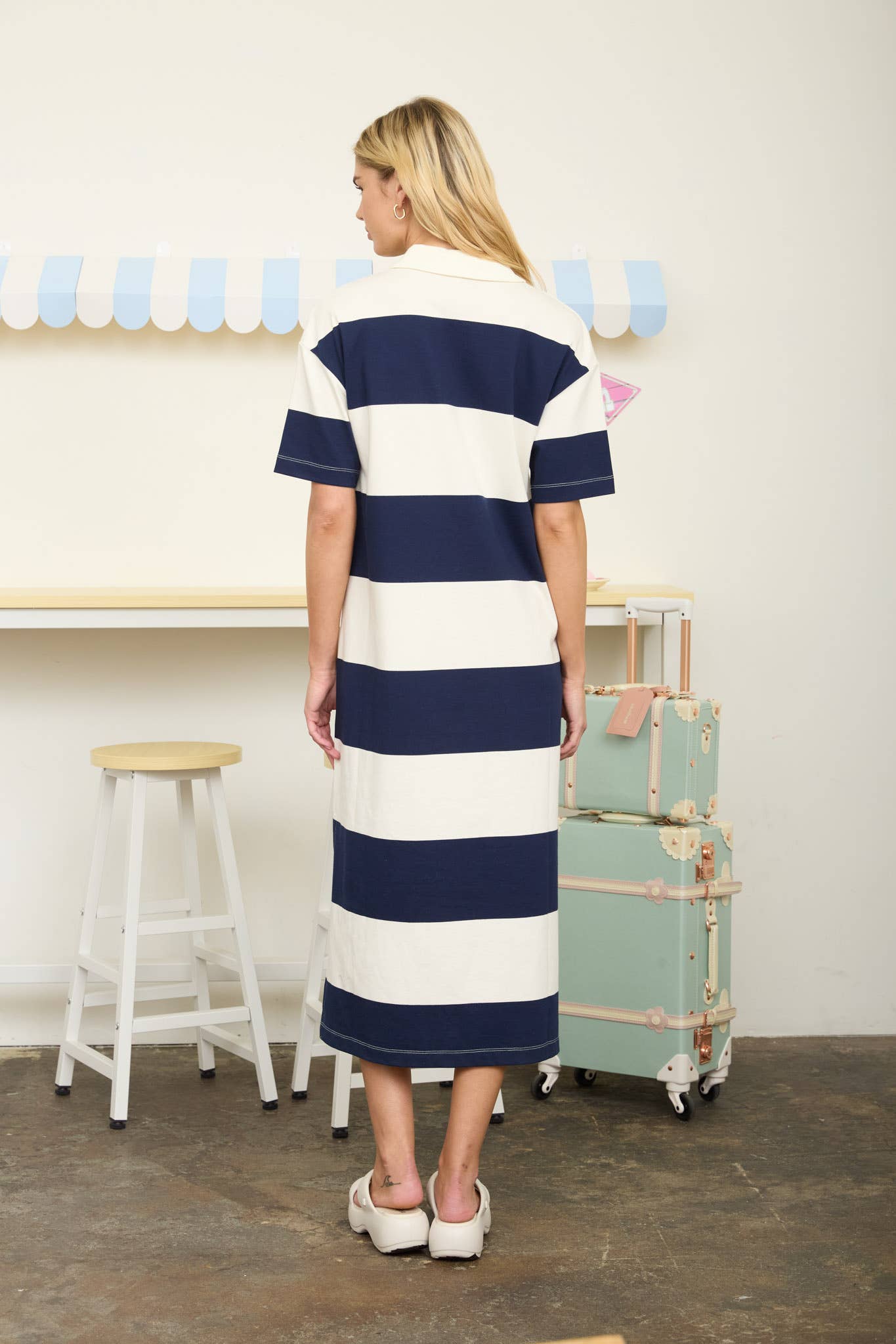The Harbor Stripe Midi Shirt Dress in Navy