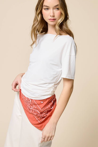 Ruched One Shoulder Short Sleeve Top