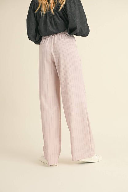Wide Leg Pinstripe Trousers in Soft Pink