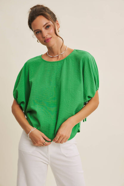Crinkled Ruched Dolman Blouse