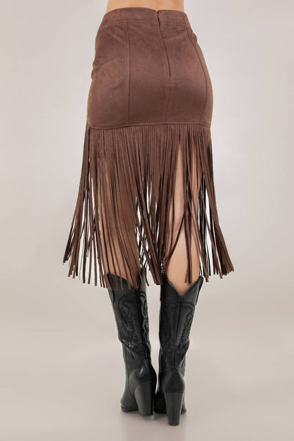 LAURA FRINGED FAUX SUEDE SKIRT