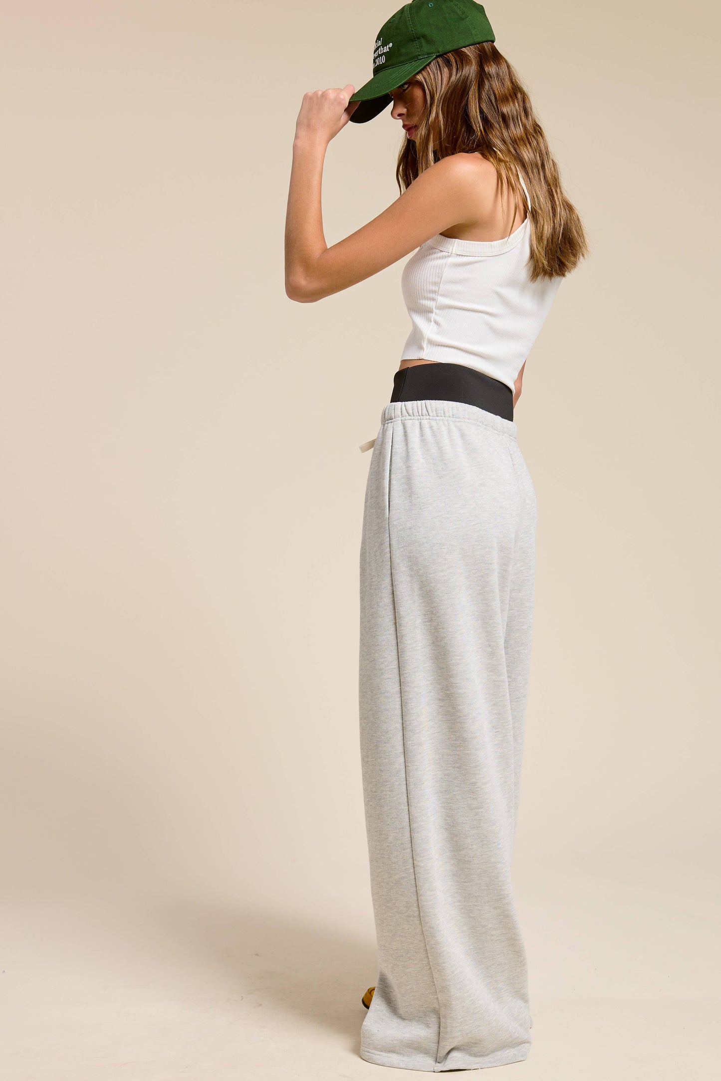 Wide Leg  Sweatpants with Contrast Waistband