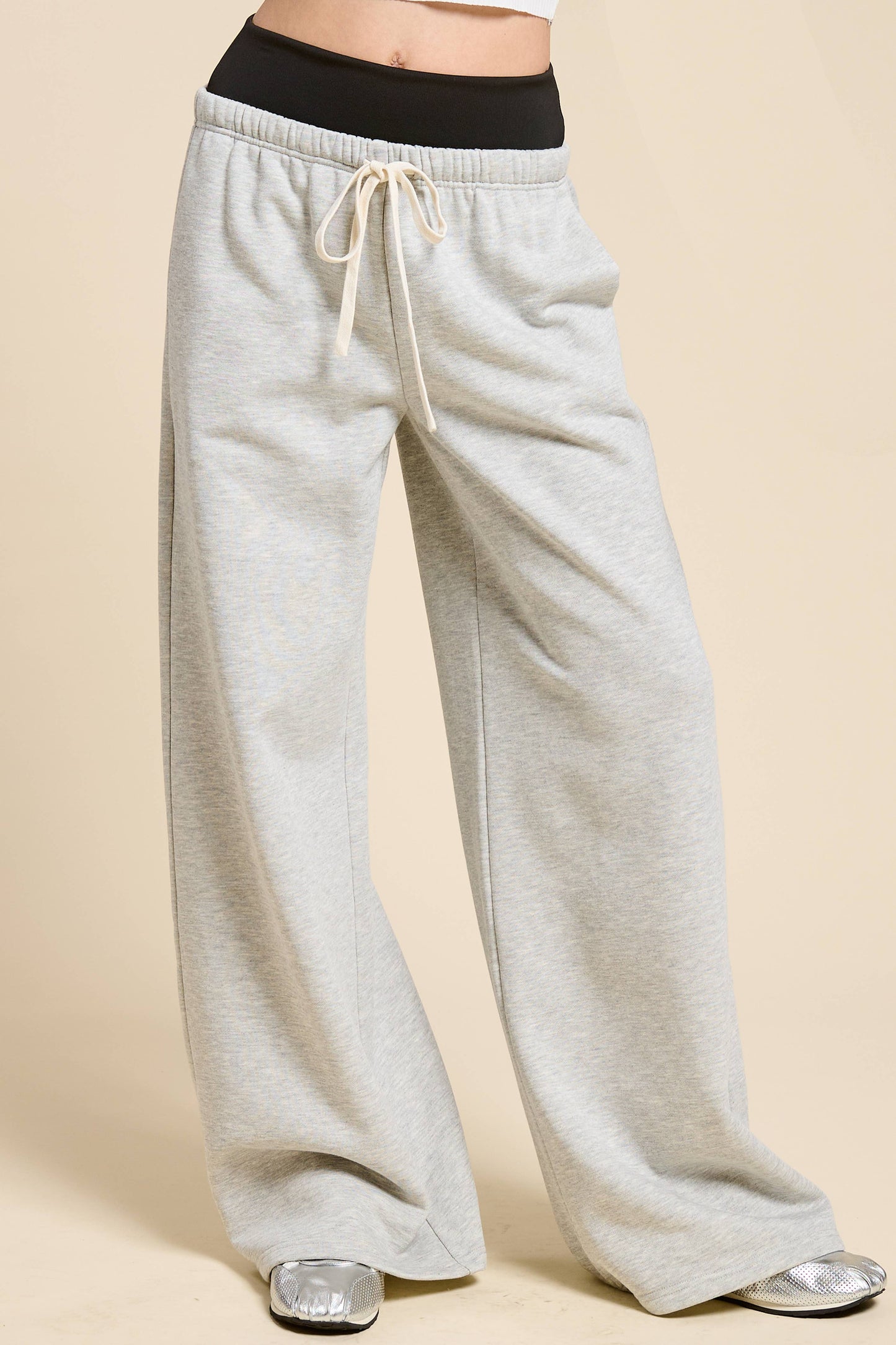 Wide Leg  Sweatpants with Contrast Waistband